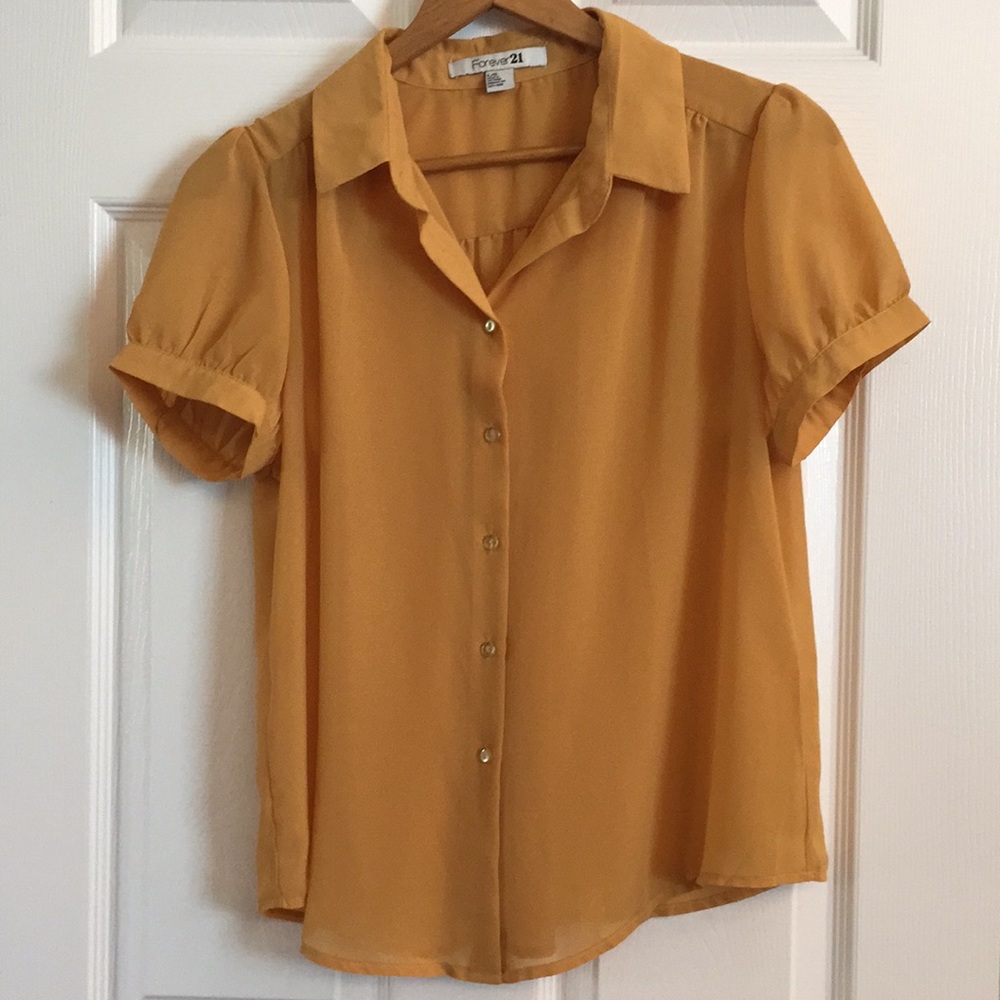 Sheer mustard button up blouse